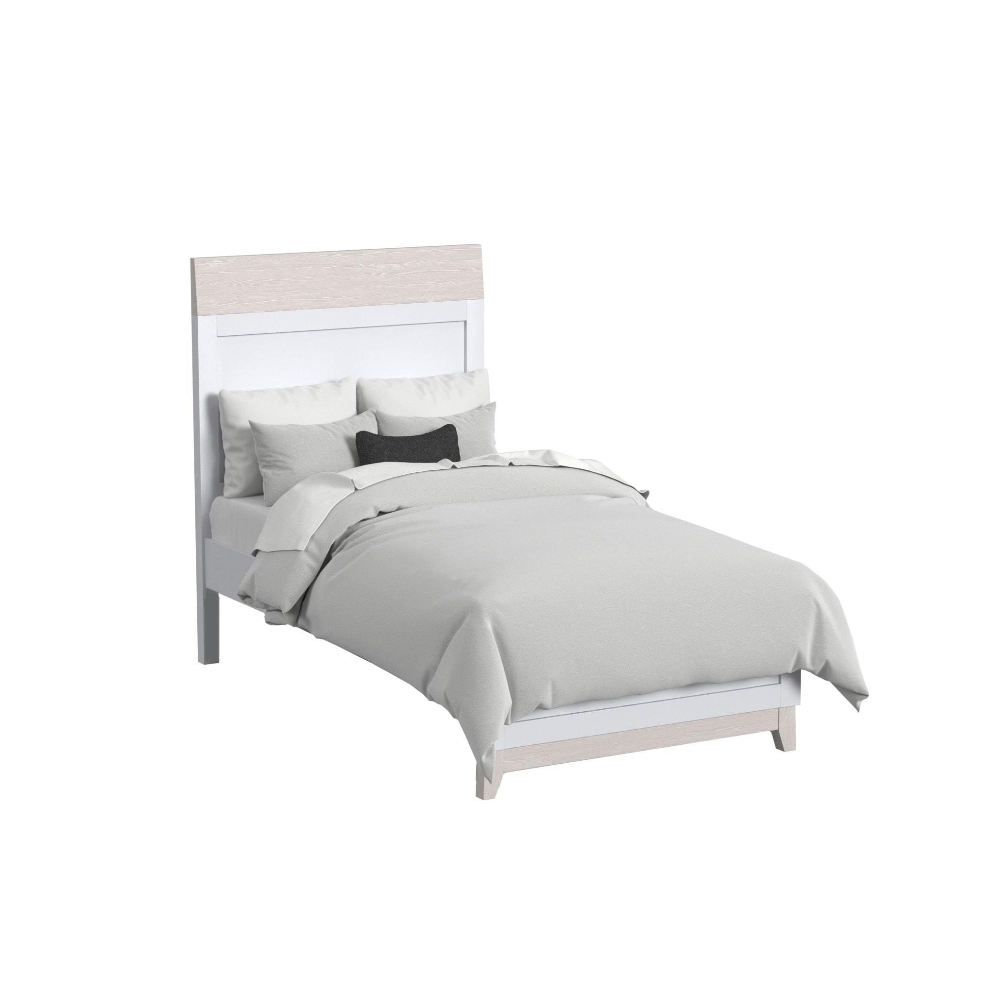 Rowan Modern Wood Complete Twin Bed, Ash Linen White