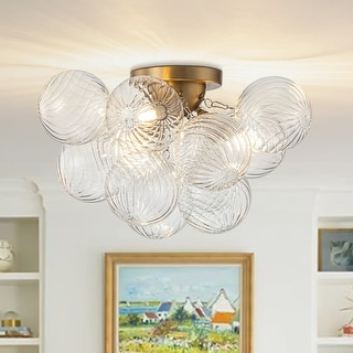 3-Light Swirled Glass Globe Bubble Semi Flush Mount