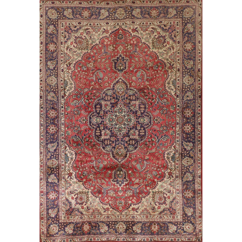 Tabriz Persian Vintage Area Rug Hand-Knotted Wool Carpet - 6'8"x 9'8"