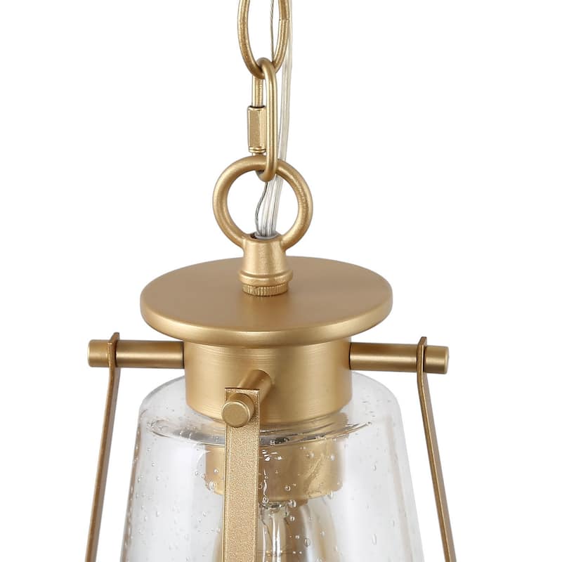 Modern 1-Light Gold Lantern Glass Pendant Light for Kitchen Island Nook