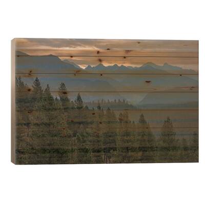 Sunrise Over The Sawtooths Mountains Print On Wood by Louis Ruth - Multi-Color