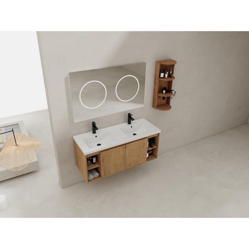 48" Wall-Mounted Bathroom Vanity With Double Sink and Storage Rack, Soft Close Doors,Combination Cabinet