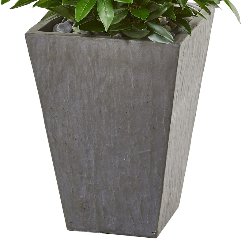 Artificial Topiary Tree 57In. Cone Shaped Indoor Outdoor Decor Slate Planter Included - Green