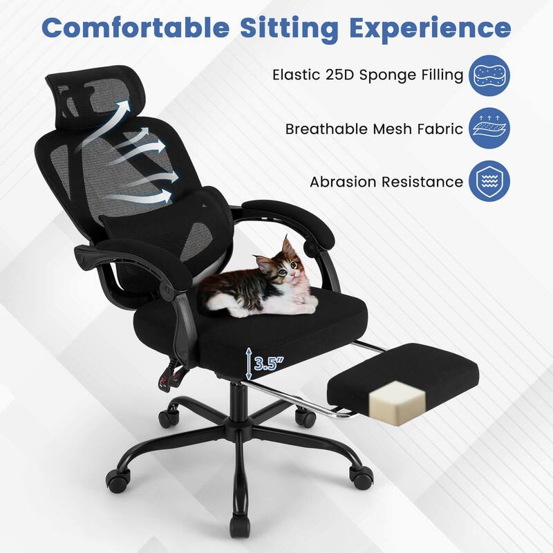 Costway Ergonomic Office Chair with Retractable Footrest & 135° - See Details