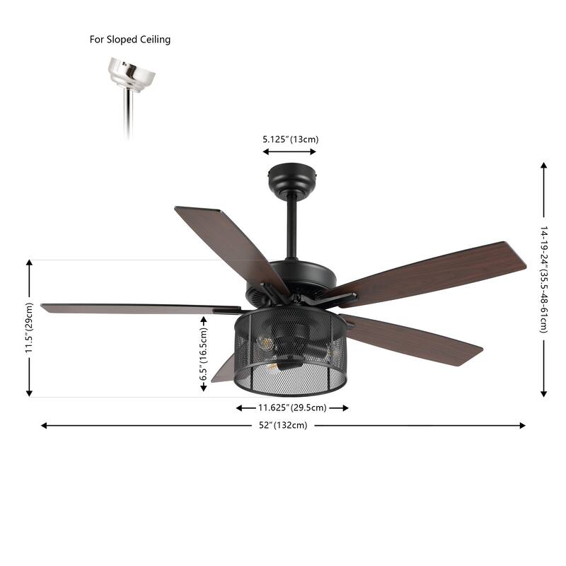 Oscar 52" 3-Light Farmhouse Industrial Iron/Wood Mobile-App/Remote-Controlled LED Ceiling Fan, by JONATHAN Y