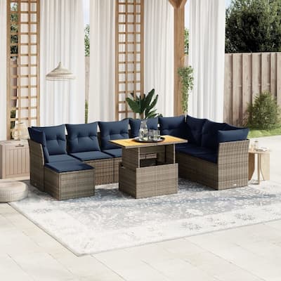 vidaXL Patio Sofa Set with Cushions Outdoor Furniture 7 Piece Poly Rattan