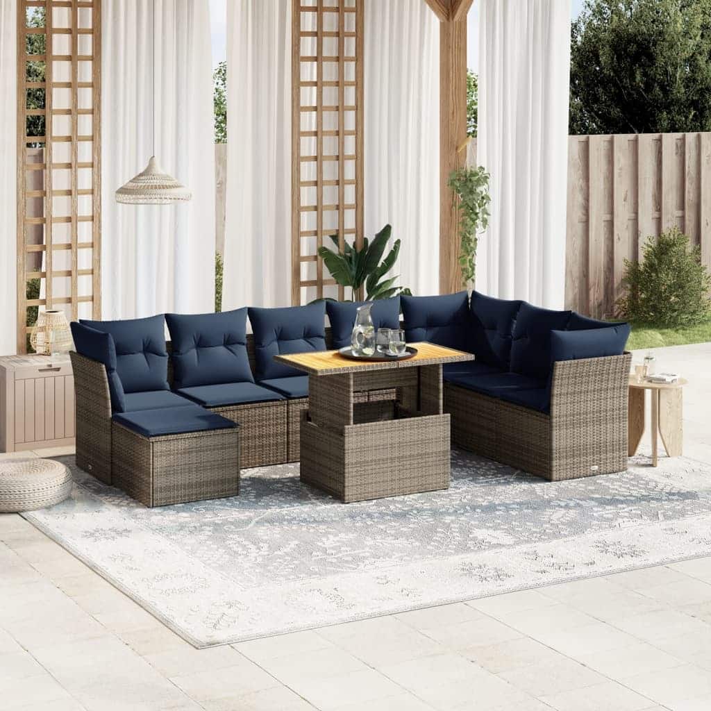 vidaXL Patio Sofa Set with Cushions Outdoor Furniture 7 Piece Poly Rattan