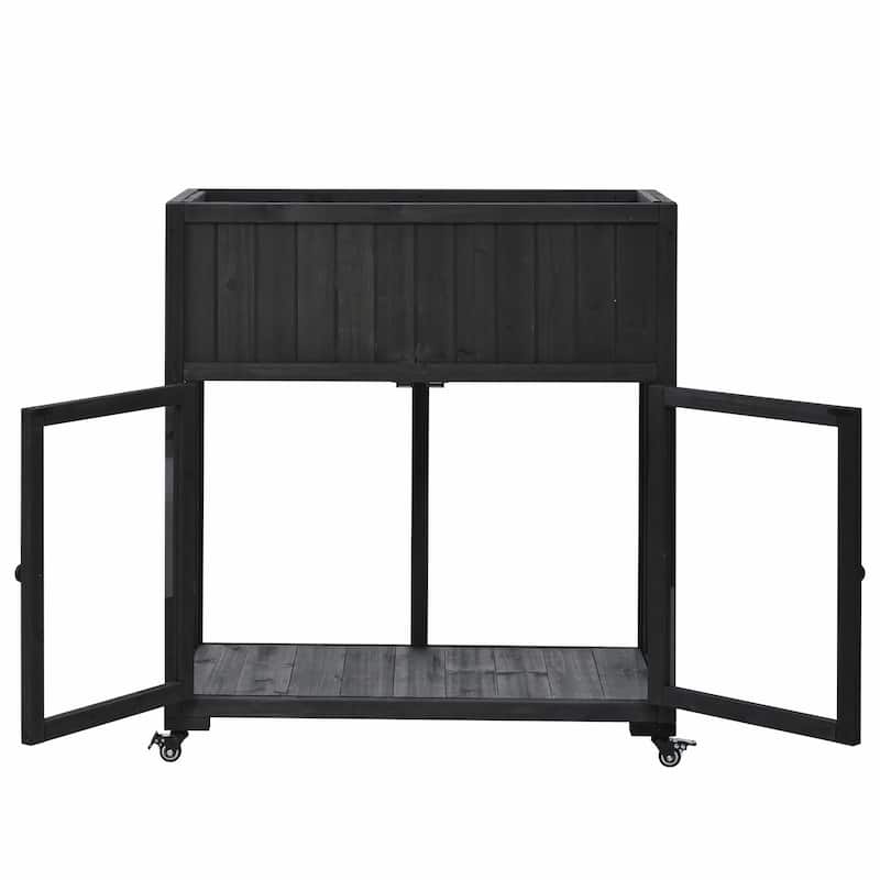 2-Door Mini Wood Cold Frame - Compact Garden Greenhouse with Wheels and Raised Bed Liner