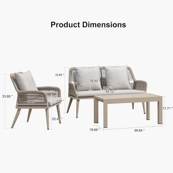 dimension image slide 2 of 3, PURPLE LEAF 4-Piece Wicker Outdoor Patio Furniture Set Aluminum Rattan Sofa