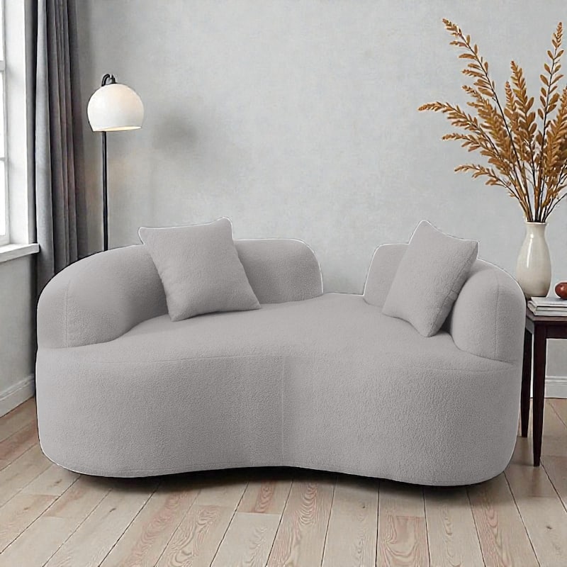 66.93 Inch Curved Loveseat Compression Sofa, Teddy Velvet No Assembly Couch for Small Spaces Apartments - Grey