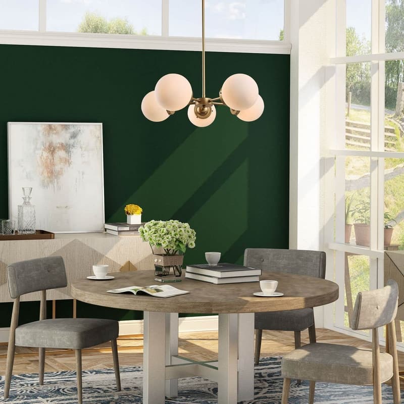 Cionar Mid-century Modern 5-Light Sputnik Dining Room Chandelier Wheel Kitchen Pendant with Orb Frosted Glass - D24" x H 69"