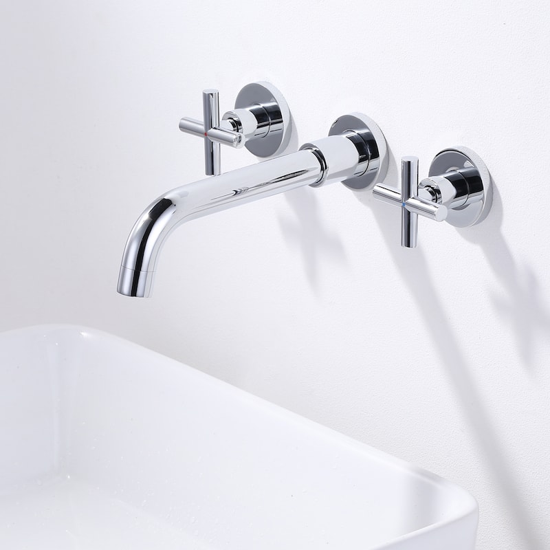 WOWOW Wall Mount Double Handle Bathroom Faucet