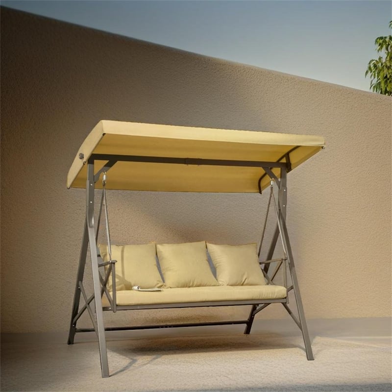 3-Seat Patio Swing Chair - Brown