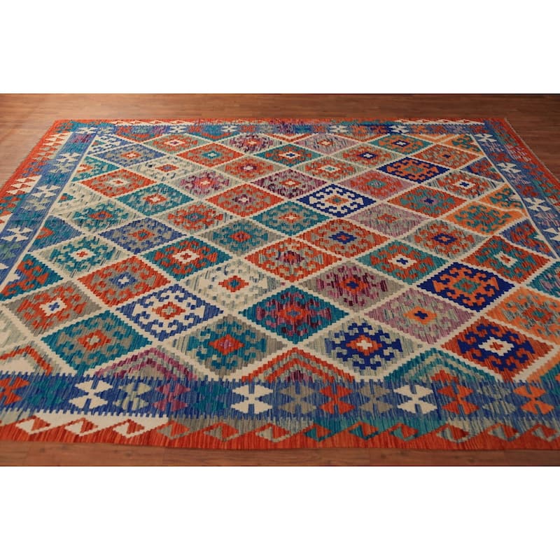 Trellis Kilim Oriental Area Rug Flatweave Wool Carpet - 7'9"x 10'0"