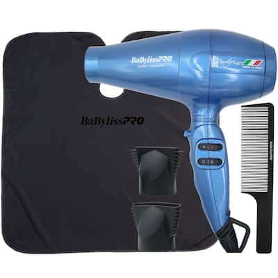 Babyliss Pro Nano Titanium Portofino 6600 Full-Size Hair Dryer, Blue BNT6610N + Cutting Cape + Barberology Comb Black