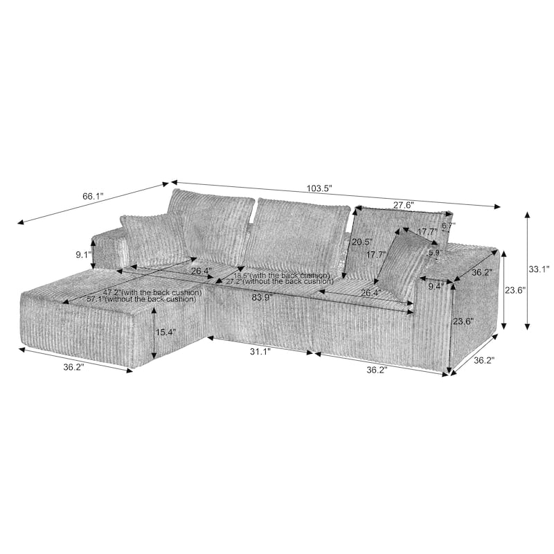 L-Shaped Cloud Sectional Sofa with Deep Seat,No Assembly Required,Modular Couches Sleeper