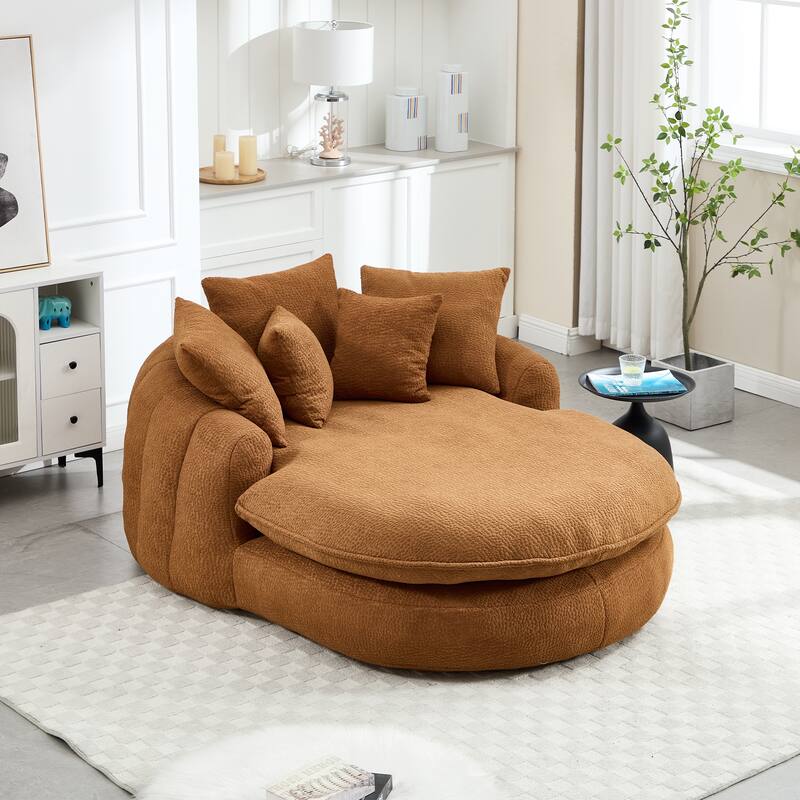 Oversized Oval Upholstered Bean Bag Sofa, Lazy Sofa with 3 Large Pillows and 2 Small Pillows, Wrap Around Backrest
