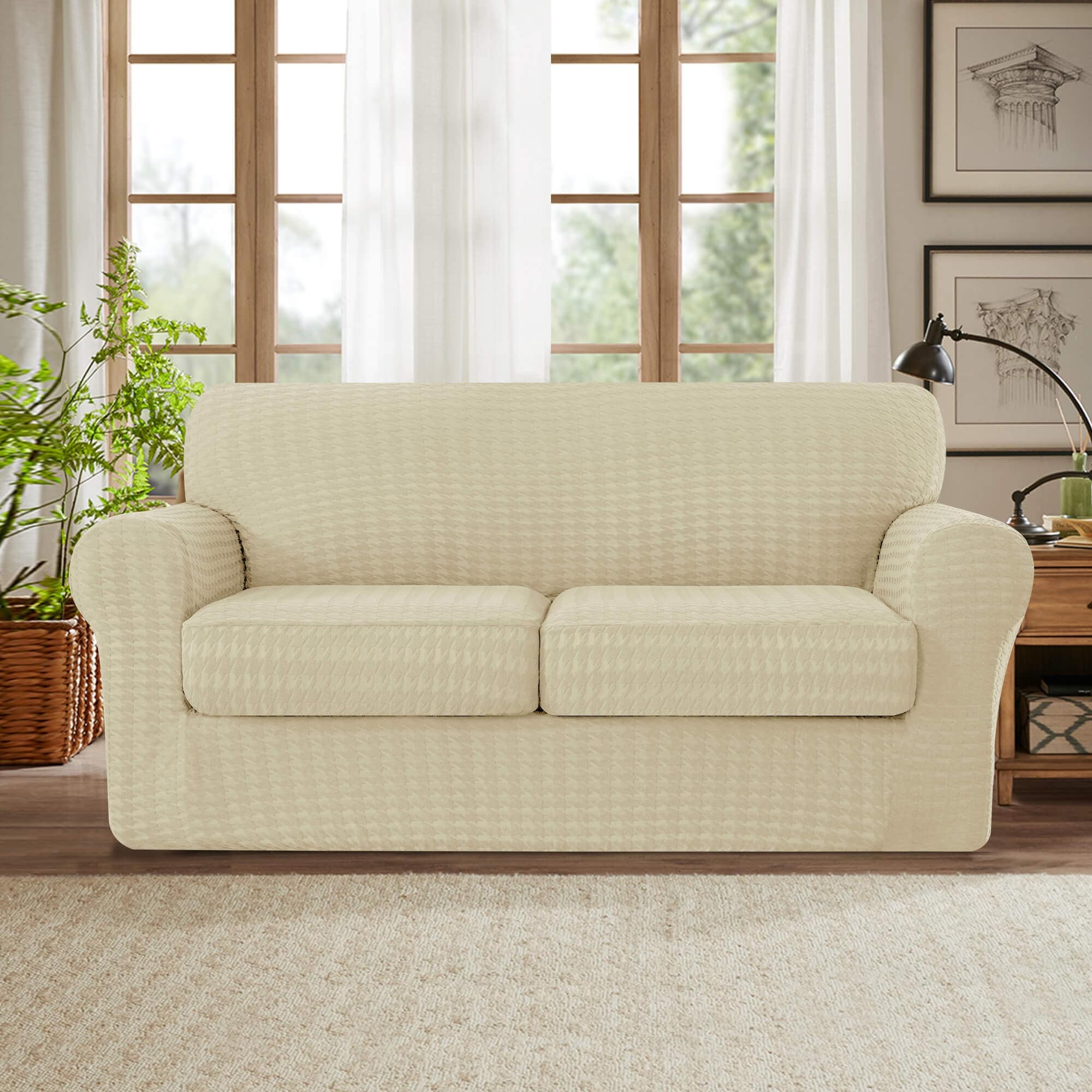 CHUN YI Houndstooth Fabric Loveseat Slipcover with Cushion