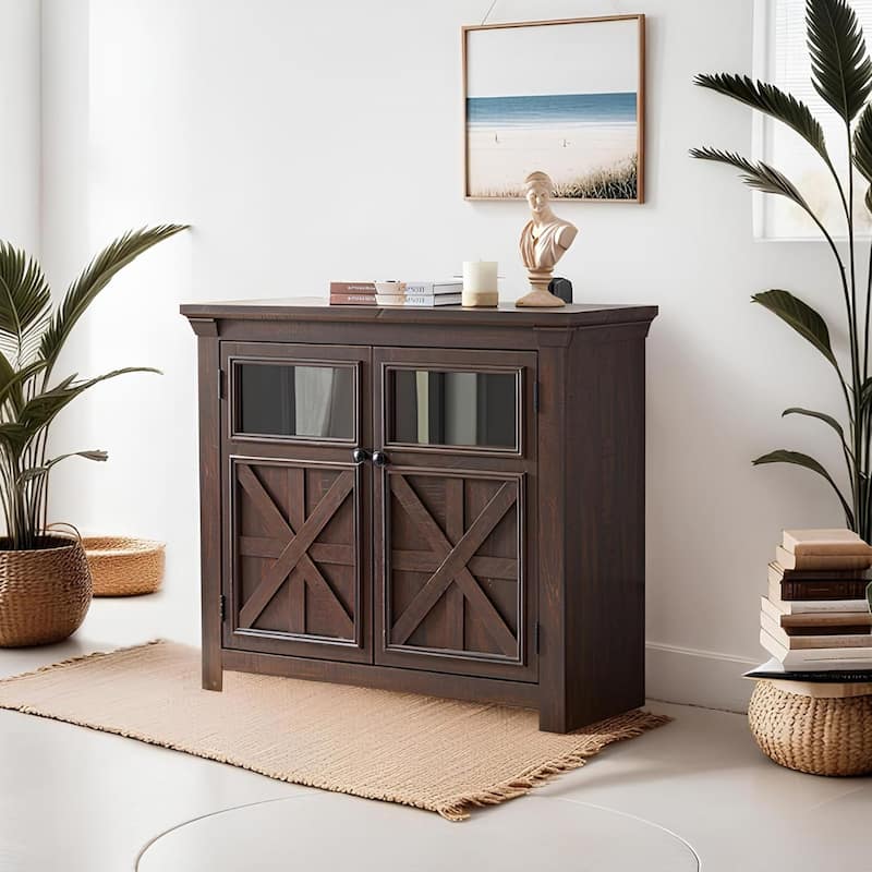 Roomfitters 2 Doors Cabinet Large Buffet Sideboard Cabinet, Bar Wine Cabinet, Coffee Bar Wine Bar Storage Cabinet - Espresso