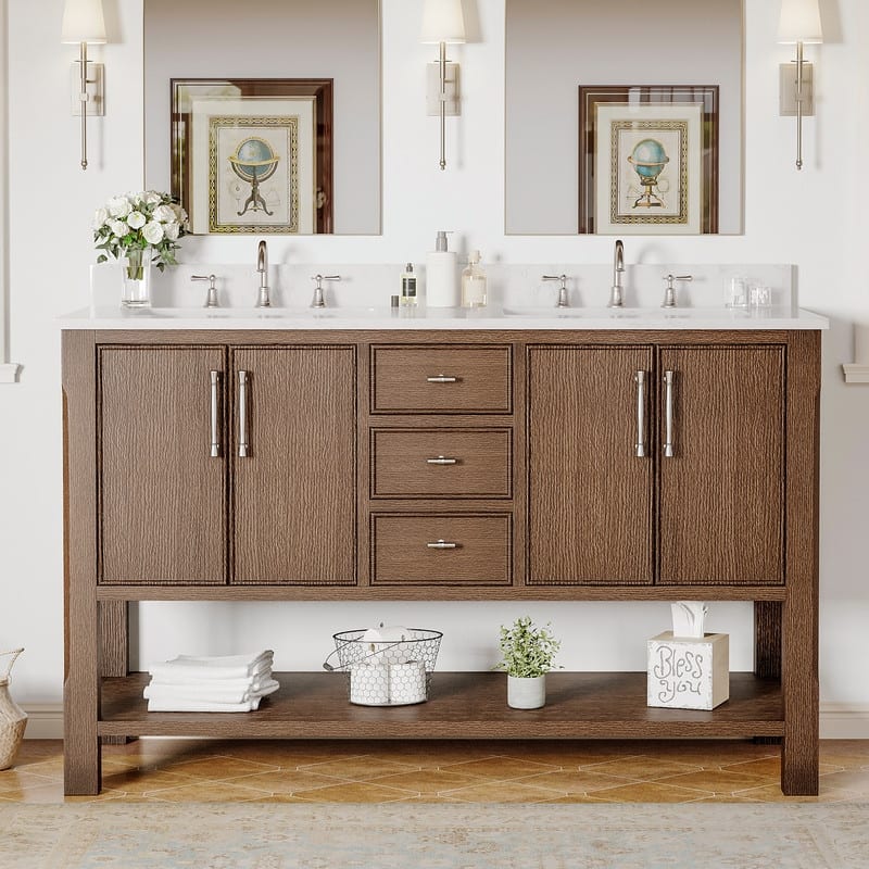 54-Inch Solid Wood Bathroom Vanity with Sink – Minimalist Design for Modern Interiors