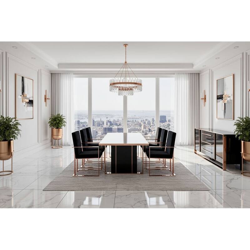 Modrest Trea Modern Black Velvet & Rosegold Dining Chair