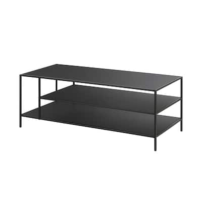 46-Inch Steel Coffee Table with Two Shelves for Living Room Storage - 46” x 20” x 17”