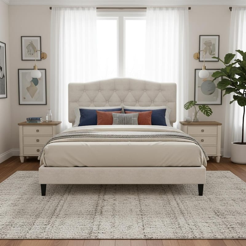 Upholstered Platform Bed with Curved Headboard by Harper&Bright Designs