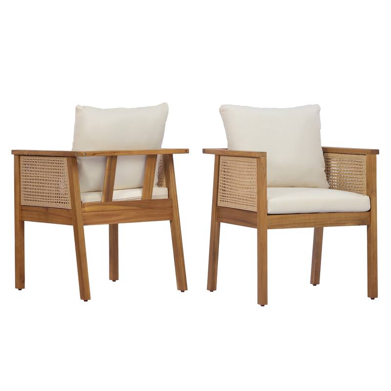 Christopher Knight Home - Set of 2 Mid-Century Modern Acacia Wood Dining Chairs with Handwoven Wicker Back and Washable Cushions