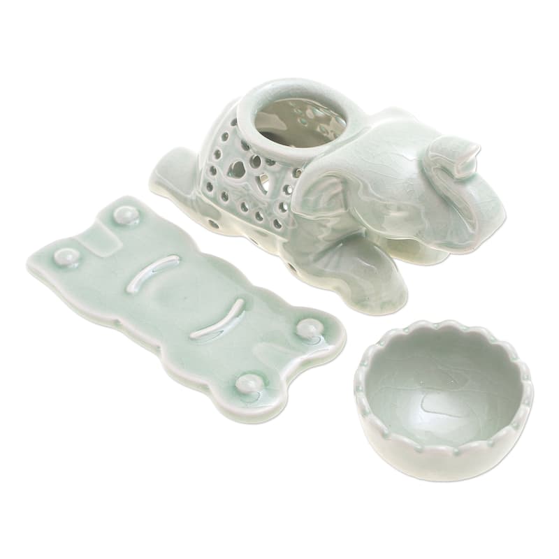 Novica Handmade Royal Elephant Celadon Ceramic Oil Warmer