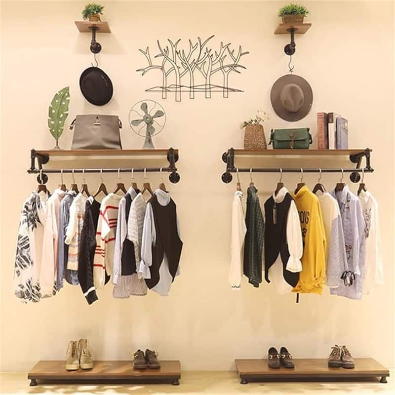 Clothing Rack Wall Mounted with Top Shelf - ‎47.24"Dx13"W x 9"H