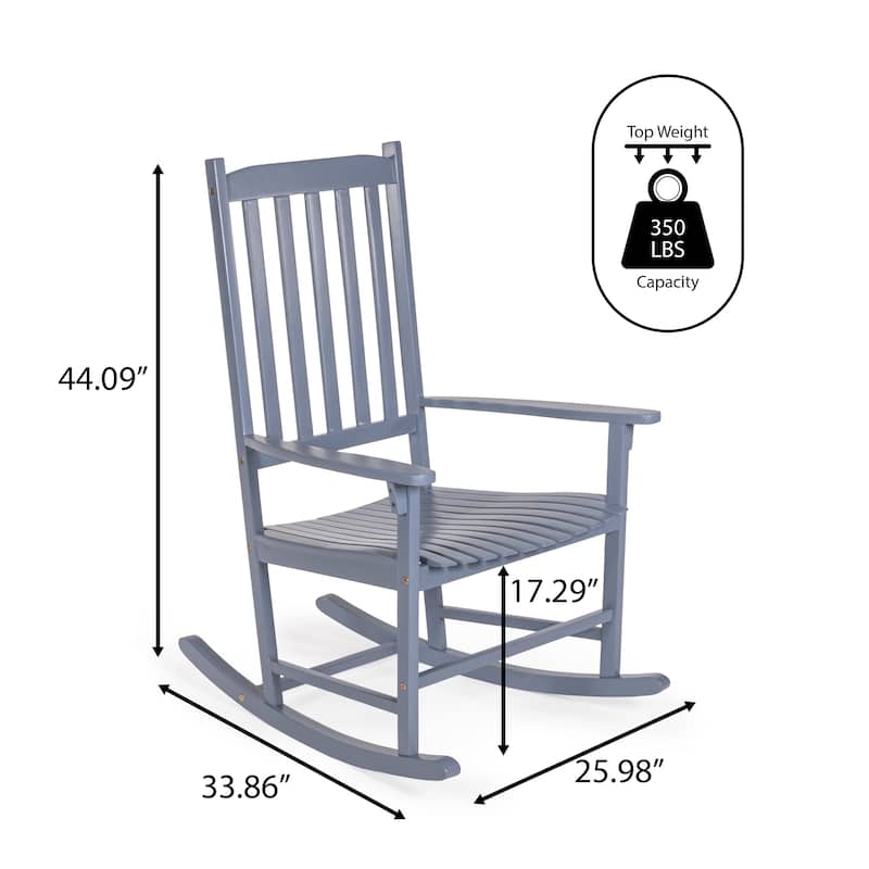 Parker Farmhouse Classic Slat-Back 350-LBS Support Acacia Wood Outdoor Rocking Chair, by JONATHAN Y