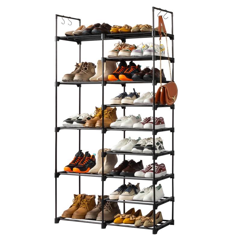 Minimalist Shoe Rack with Iron Frame Durable Non-Woven Storage Organizer for Shoes & Boots - 9 - Black