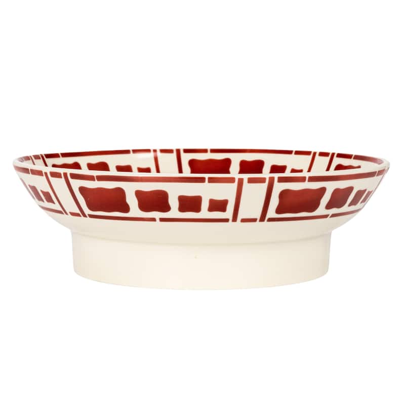 Hand-Painted Stoneware Footed Bowls with Pattern - 8.5"L x 8.5"W x 2.5"H