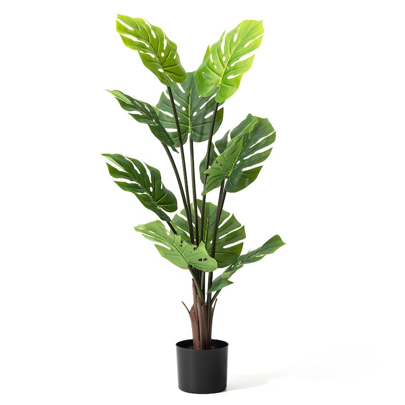 Glitzhome 3.5ft. Artificial Monstera Deliciosa Plant Palm Tree in Pot - 18.00"D X 41.00"H