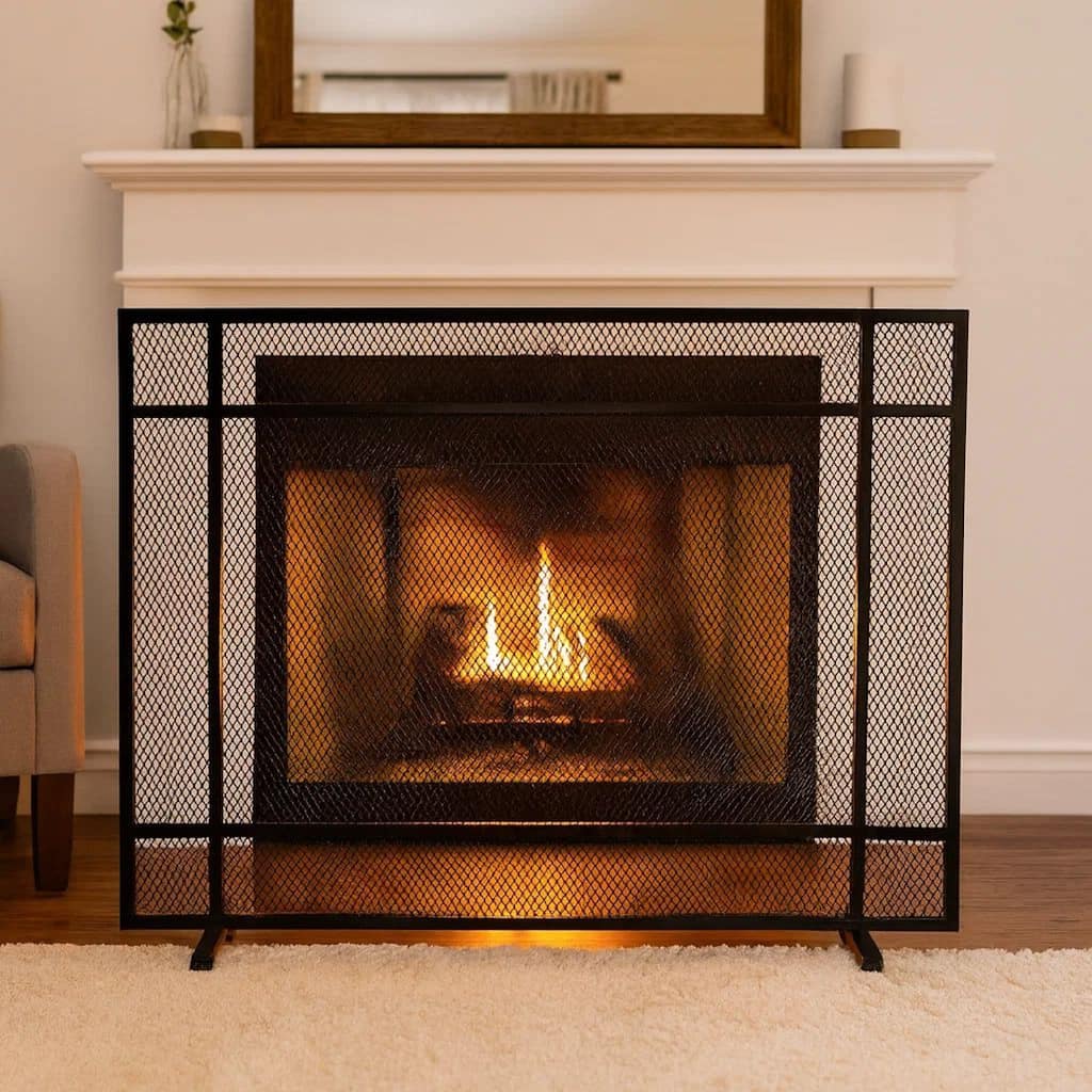 Hype Fireplace Screen with Mesh, Single Panel, Black and Silver