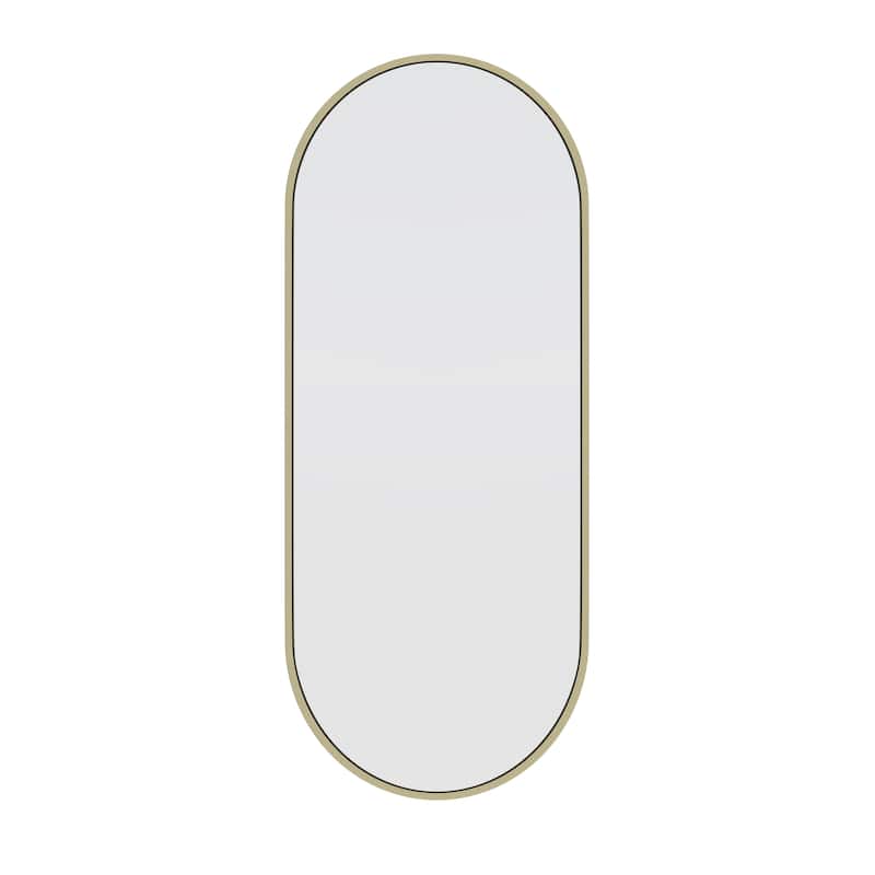 Glass Warehouse 40 in. H x 16 in. W Pill Shape Stainless Steel Framed Mirror - Satin Brass