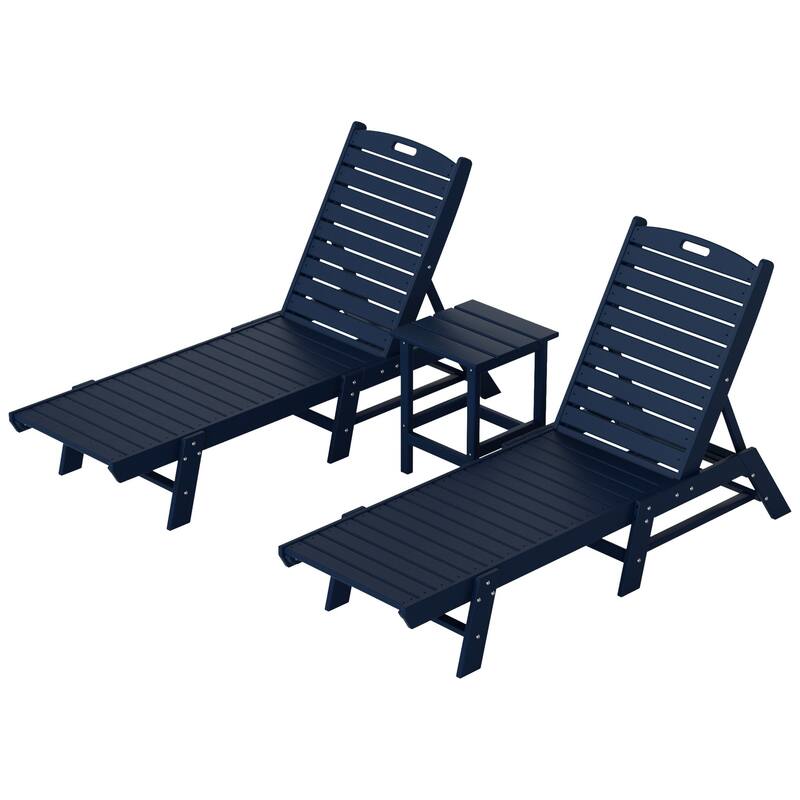 Laguna Hdpe All Weather Outdoor Patio Pool Reclining Armless Chaise Lounges With Square Side Table (3-Piece Set)