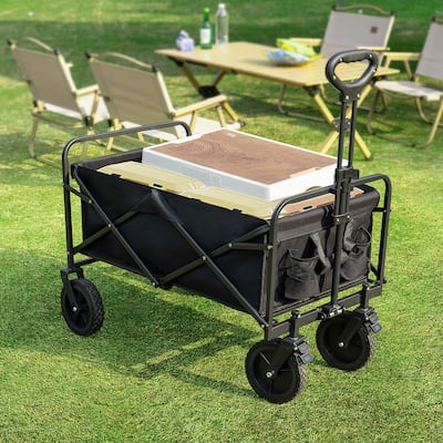 Foldable Picnic Wagon Cart with Drink Holders, Large Capacity Utility Cart for Outdoors, Shopping, and Travel