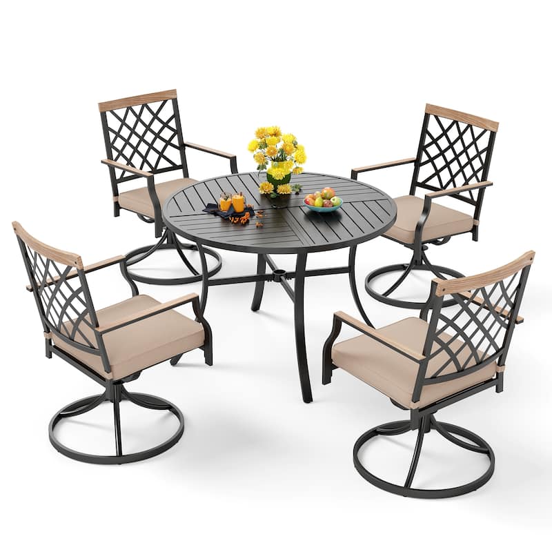 MAISON ARTS 5/7-Piece Patio Dining Set, 1 Metal Table with 4/6 Metal Swivel Dining Chairs