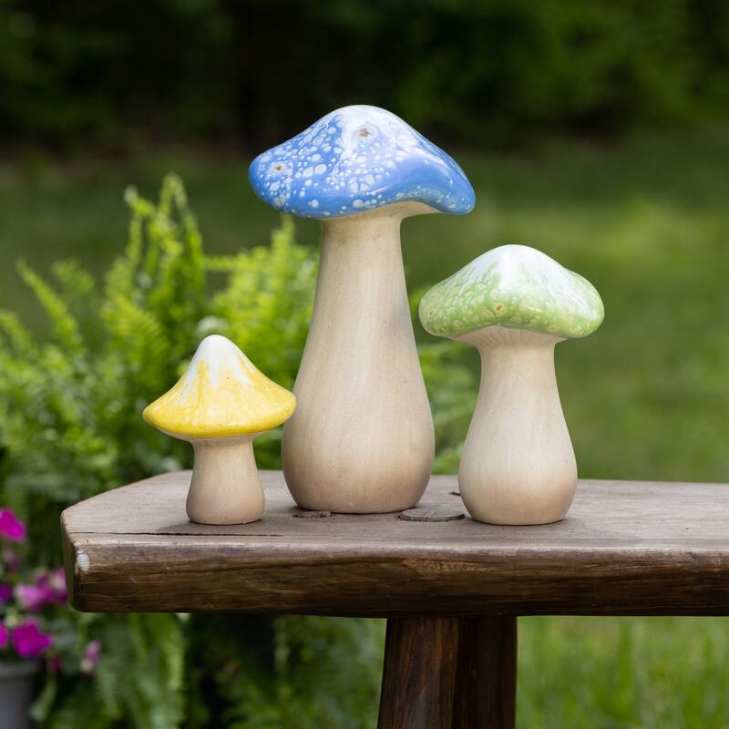 Transpac Ceramic 9.75 in. Terracotta Mushroom Decor Set of 3
