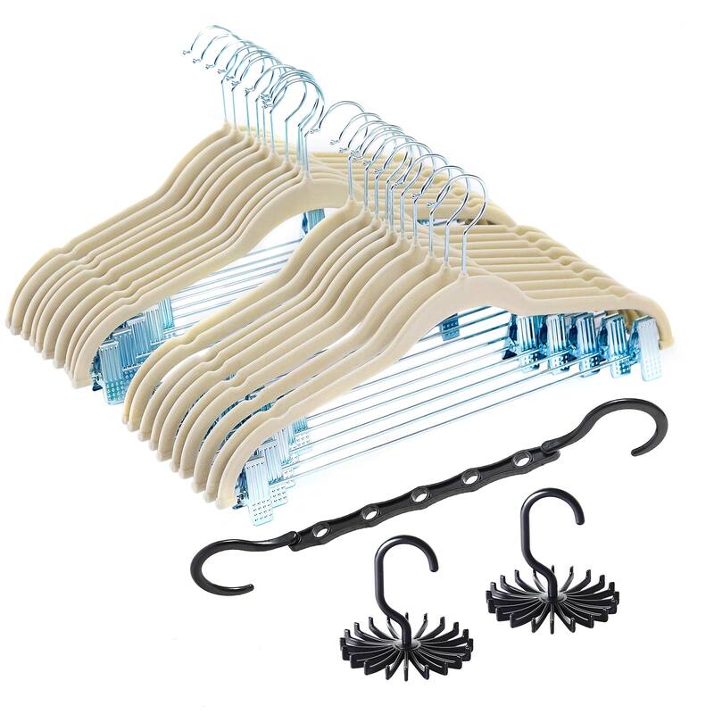 VECELO 20-Pack Pant Hangers (Black/Grey/Pink/Beige/Green) Clothes Hangers Non-slip Space-saving Clothes Hangers