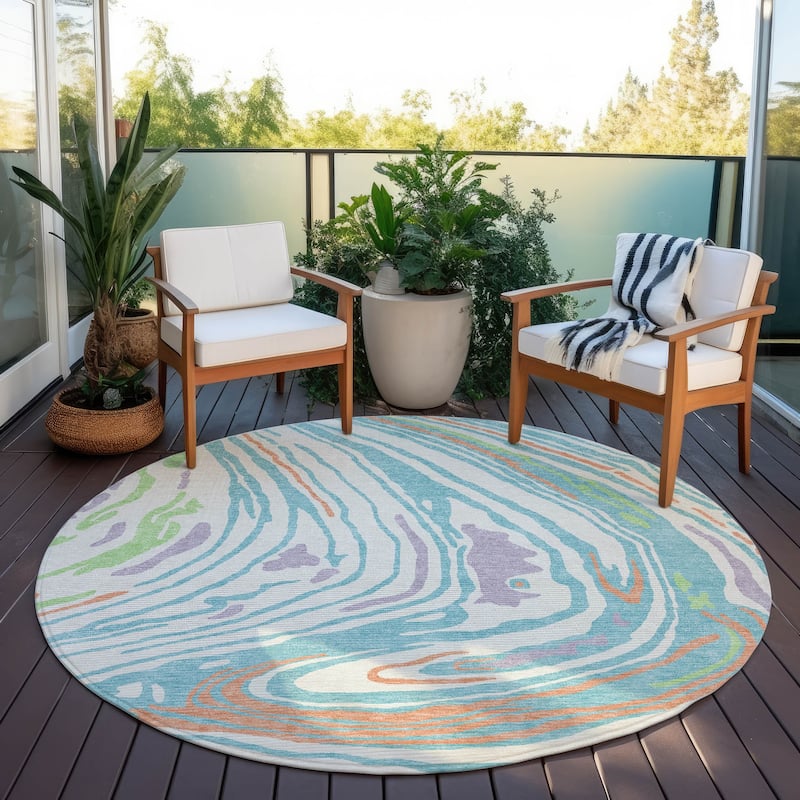 Machine Washable Indoor/ Outdoor Abstract Brushstrokes Chantille Rug