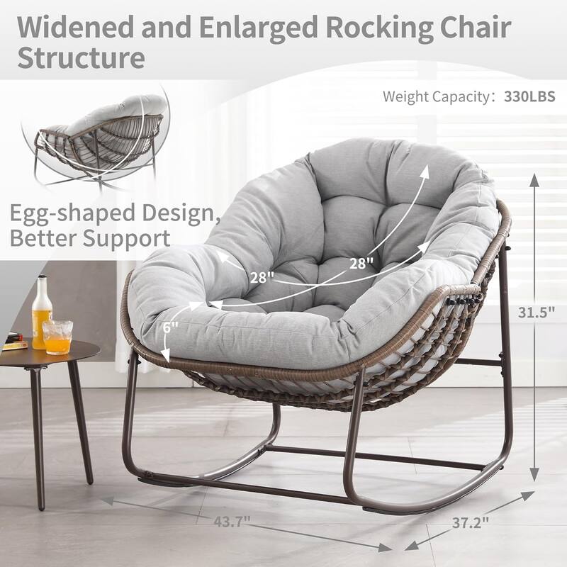 Outdoor rattan rocking chair, padded penguin rocking chair,lounge chair Outdoor for Front Porch,Living Room,Patio,Garden