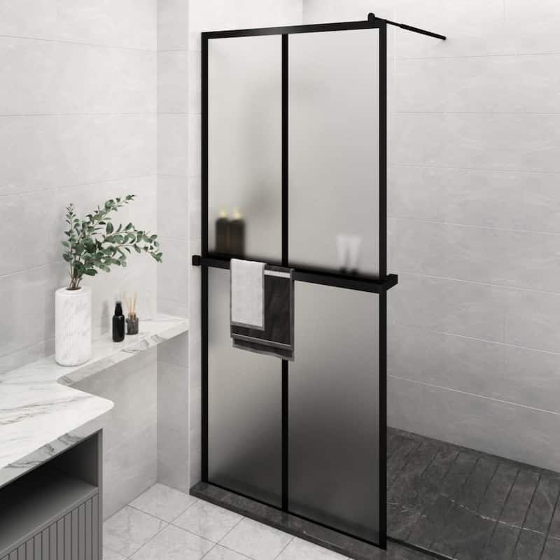 vidaXL Walk-in Shower Wall with Shelf Black 31.5/39.4"x76.8" ESG Glass&Aluminum - 39.4 x 6.1 x 1.2