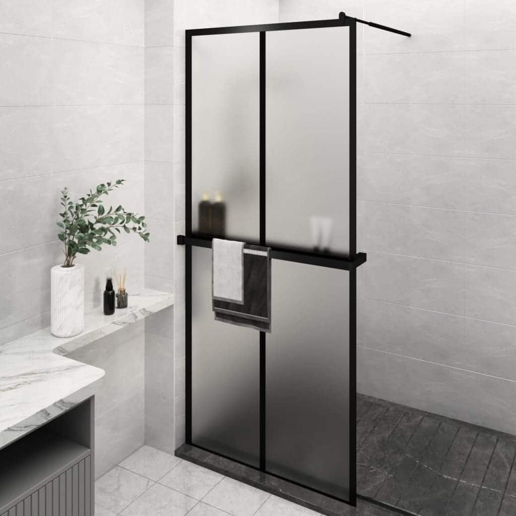 vidaXL Walk-in Shower Wall with Shelf Black 31.5/39.4"x76.8" ESG Glass&Aluminum