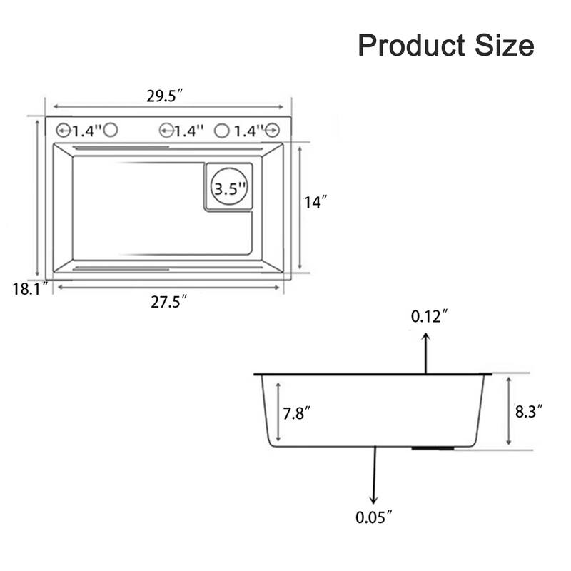29.5" Rectangle Undermount Single Bowl Stainless Steel Kitchen Sink