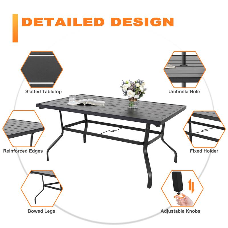 Outdoor 7-Piece Dining Set with Umbrella Hole, Black
