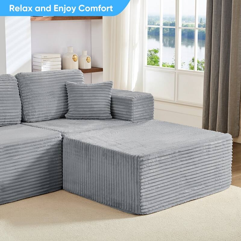 Corduroy 141'' Deep Seat Modular Sectional Sofa, Modern 8-Seater U-Shape Sofa Couch with Moveable Ottoman