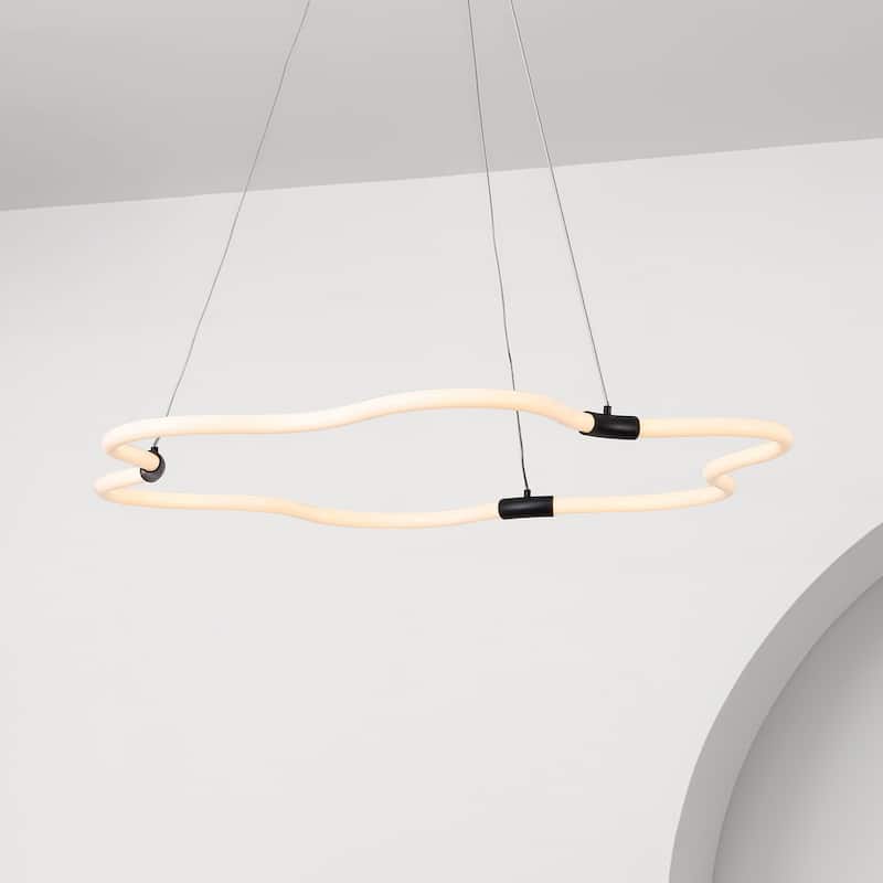 Vara 31.5" Contemporary Minimalist Metal/Acrylic Adjustable Dimmable Cloud Integrated LED Chandelier, by JONATHAN Y