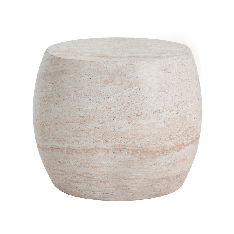 Roomfitters Modern Side Table, Oval Lightweight Accent End Table for Patio, Balcony, or Living Room, Travertine Finish